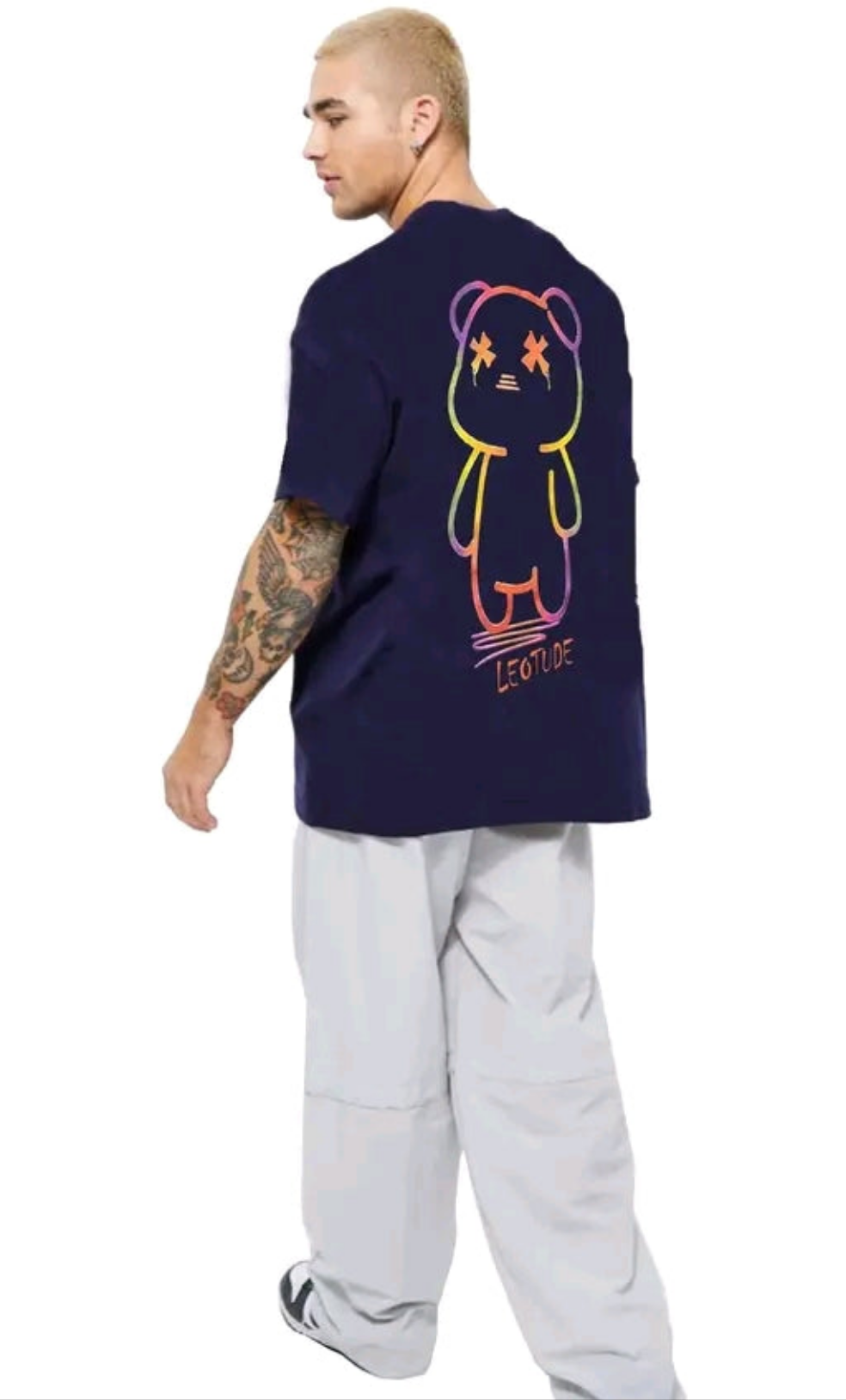 Leotude Printed Men Round Neck Navy Blue T-Shirt