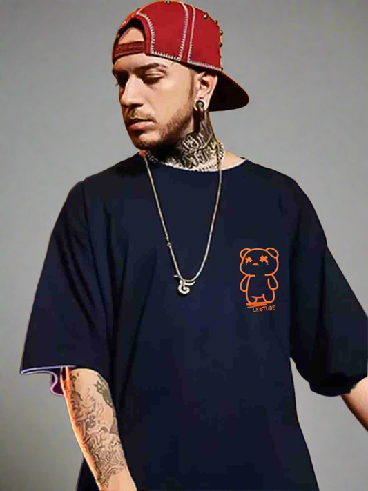 Leotude Printed Men Round Neck Navy Blue T-Shirt